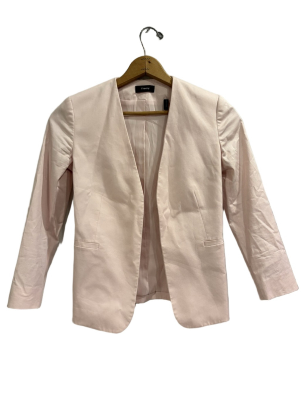 Theory Pink Collarless Open Front Blazer Jacket 00
